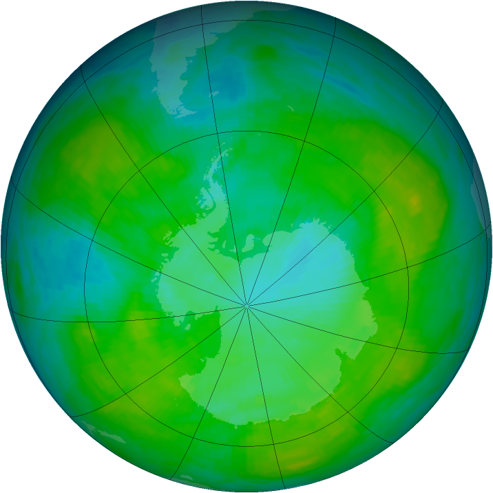Antarctic ozone map for 26 December 1986
